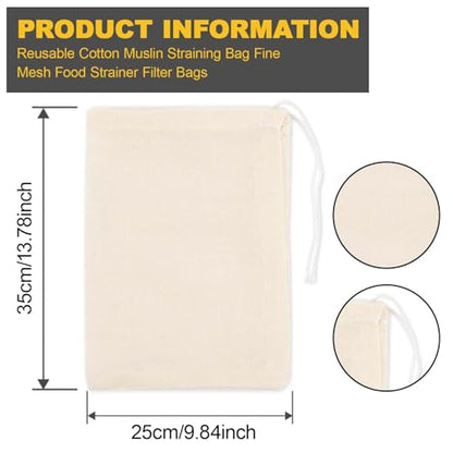 35cm x 25cm, Reusable Cotton Muslin Straining Bag Fine Mesh Food Strainer Filter Bags for Nut Milk Bag Home Brewing, Hop Bags