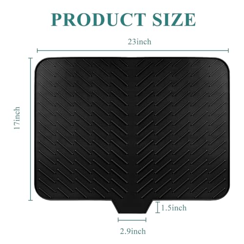 Silicone Dish Drying Mat for Kitchen Counter,23"X17" With Built-in Drain Lip,Food-Grade Silicone, Heat-Resistant Eco-friendly Hygienic Drying Mat Leak-Proof and Non-Slip, Multi-Functional Use（Black） - color: Black, size: 23" x 17"