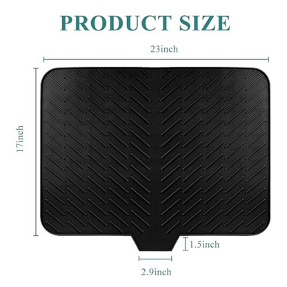 Silicone Dish Drying Mat for Kitchen Counter,23"X17" With Built-in Drain Lip,Food-Grade Silicone, Heat-Resistant Eco-friendly Hygienic Drying Mat Leak-Proof and Non-Slip, Multi-Functional Use（Black） - color: Black, size: 23" x 17"