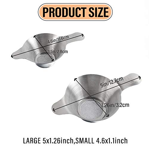 AUEAR, 2 Pack Different Size Stainless Steel Mini Strainer Fine Mesh Tea Funnel Coffee Filter with Double Handles - size: 2 Pack