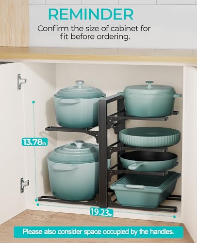 ORDORA Pots and Pans Organizer under Cabinet 13.78" Height, 6-Tier Kitchen Cabinet Organizers and Storage, Heavy Duty Pots and Pan Storage Rack Organizer inside Cabinet, Adjustable Pot Rack - style: S-13.78"H-HeavyDuty