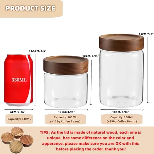 17 Fl oz/500 ml Glass Food Storage Jar, Premium Clear Glass Container Jar with Airtight Screw-on Wooden Lid, Kitchen Canisters for Coffee,Tea,Pasta,Cookies, Nuts,Spice,Candy,Overnight Oatmeal（Small)