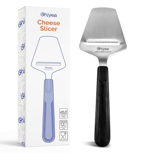 UHIYEE Micro-Serrated Handheld Cheese Slicer Plane for Hard Cheese, Black | Heavy Duty 420J2 Stainless Steel. Sturdy One-Piece Build. Smooth Even Slices For Cheddar to Parmesan. Dishwasher Safe