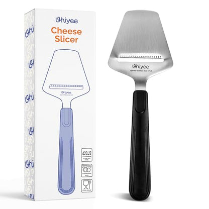UHIYEE Micro-Serrated Handheld Cheese Slicer Plane for Hard Cheese, Black | Heavy Duty 420J2 Stainless Steel. Sturdy One-Piece Build. Smooth Even Slices For Cheddar to Parmesan. Dishwasher Safe