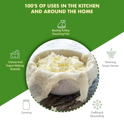 Krafty Gourmet 100% Cotton Cheesecloth For Straining, Basting Turkey, Canning, Cheese-making, Crafting, No Dyes or Bleach, Natural Standard, 2yd, (36” x 72”)