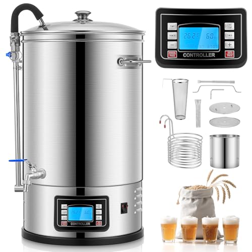 FOHERE All-in-One Electric Brewing System (9.2 Gal/35L), Stainless Steel Home Beer Brewer, Mash & Boil Pot with 7-Step Programmable & 10 Recipe Memory