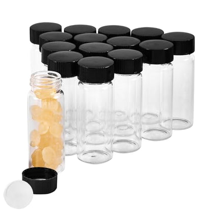 15 PCS 4ml Clear Glass vial,1 Dram Liquid Sample Vial With Screw cap,15x45mm Leak-Proof, 13-425 Black Screw Cap with PE Liners - size: 4ML（15x45mm)