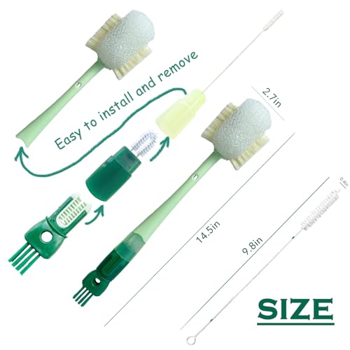 5 in 1 Bottle Cleaning Brush Set, Multifunctional Cleaning Brushes, 5 in 1 Bottle Brush, Cup Lid Clean Brushes, Straw Cleaner, Detail for Baby Bottle Nipple, 2 Pack Set - color: Green