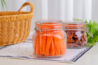 Hovico 25 oz Glass Jars With Airtight Lids And Leak Proof Rubber Gasket,Wide Mouth Mason Jars With Hinged Lids For Kitchen Canisters 750ml, Glass Storage Containers - color: 25oz*4-Round