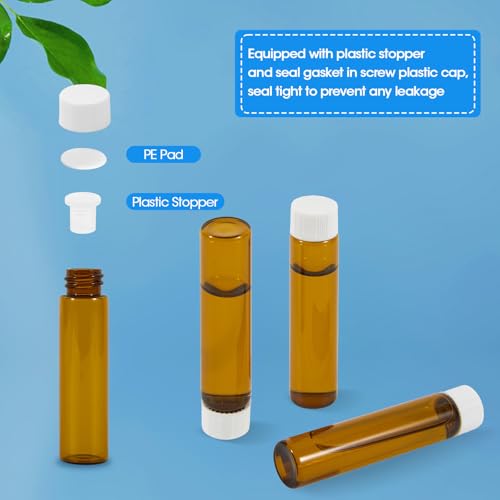 25PCS 7ml Amber Glass Vials with White Screw Caps and Plastic Stoppers, 2 Dram Leak-Proof Small Liquid Sample Bottles for Essential Oils, Perfumes, Reagents - color: AMBER, size: 7ml
