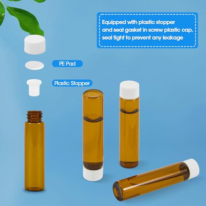 12PCS 7ml Amber Glass Vials with White Screw Caps and Plastic Stoppers, 2 Dram Leak-Proof Small Liquid Sample Bottles for Essential Oils, Perfumes, Reagents - color: AMBER, size: 7ml