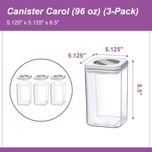 Amazing Abby - Carol - 96-Ounce Acrylic Canister (Set of 3), Plastic Airtight Food Container, Stackable for Pantry Storage, BPA-Free and Shatter-Proof, Perfect for Home and Commercial Use - style: 96 oz (3-Pack)