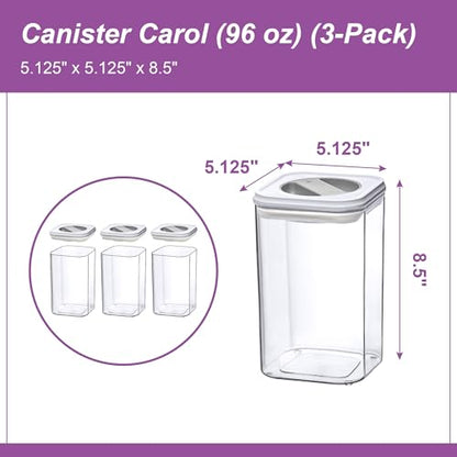 Amazing Abby - Carol - 96-Ounce Acrylic Canister (Set of 3), Plastic Airtight Food Container, Stackable for Pantry Storage, BPA-Free and Shatter-Proof, Perfect for Home and Commercial Use - style: 96 oz (3-Pack)
