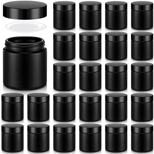 Norme 48 Pcs 4 oz Glass Jars with Lids Leakproof Round Airtight Empty Cosmetic Jars with Inner Liners Lid for Storing Lotions Powder Ointments Making Tins(Frosted Black) - color: Frosted Black, size: 4 oz