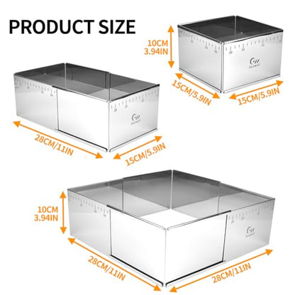 Adjustable Square Cake Ring Stainless Steel Extensible Ring Mold Cake Cutter, Nonstick DIY Pastry Shaping for Baking - 6 x 6 x 4 in - size: (6-11) × (6-11) × 4 in