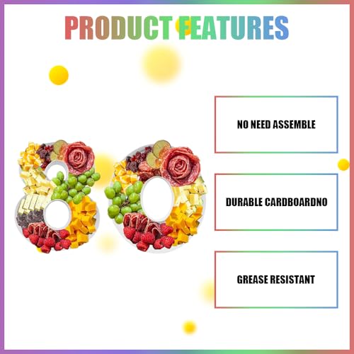 Charcuterie Cardboard Number Fillable Shaped Treat Decorative Box Anniversary Birthday Table Centerpiece (80 Style, 9inch) - size: 9inch, style: 80 Style