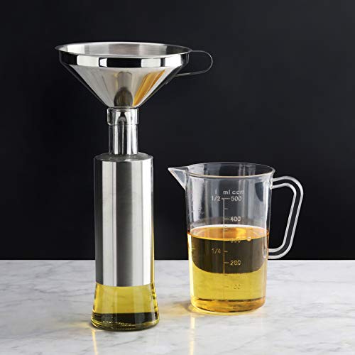 New Star Foodservice Stainless Steel Funnel with Detachable Strainer Filter, 5-Inch, Silver, Heavy-Duty Kitchen Funnel for Liquids, Oils, Sauces, Broths, and Canning