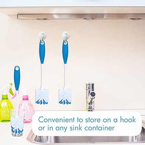 2 Pack Long Handle Bottle Scrubbing Brushes, Water Bottle Cleaner for Washing Glasswares, Wine Decanter, Hydro Flask Tumbler, Sinks, Food Jars - color: Blue