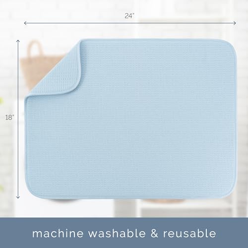 S&T INC. Dish Drying Mat, 18" x 24", XL, Sky Blue | Absorbent Microfiber, Extra Large Kitchen Counter Mat for Dishes, Utensils, Pots and Pans, Machine Washable - size: 18" x 24"
