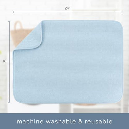 S&T INC. Dish Drying Mat, 18" x 24", XL, Sky Blue | Absorbent Microfiber, Extra Large Kitchen Counter Mat for Dishes, Utensils, Pots and Pans, Machine Washable - size: 18" x 24"