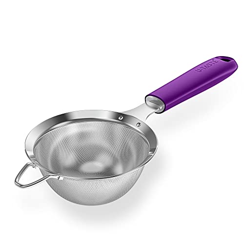 18/8 Stainless Steel Mesh Strainer: U-Taste 3.9 Inch Kitchen Fine Mesh Sieve Food Colander with Riveted Sturdy Silicone Handle and 30 Mesh Hole for Straining Flour, Quinoa, Tea, Juice (Purple) - color: (5) Purple, size: Small (3.9 x 11.1 in)