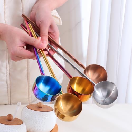 Stainless Steel Hot Oil Ladle, 2pcs Solid Oil Spoon with 10.5 inch Long Handle Pour Spout, 70ml Capacity for Kitchen Cooking Serving Soups and Drizzle Sauces Dishwasher Safe (Silver) - color: Silver