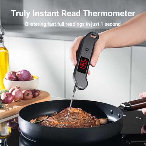 Professional Digital Meat Thermometer, 1 Sec Instant Read, ±0.5℉ Accuracy NIST&NSF Certified Food Thermometer, Auto-Rotate Bright LED Screen, Highly Waterproof Cooking Thermometer for Grill BBQ, Black - color: Black