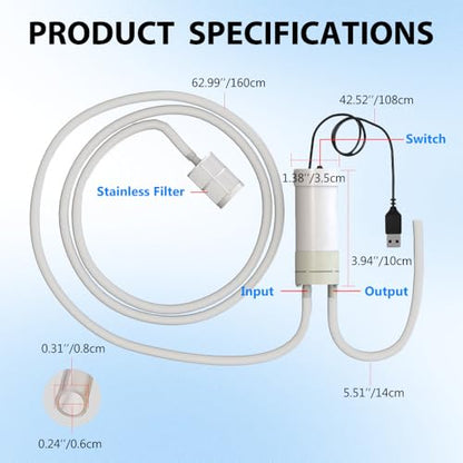 Portable Food Grade USB Electric Auto-Siphon self priming Pump for bottling Home Brew Wine,Beer,Beverages and Kombucha,DC 5v Mini water Transfer Pump Kit,2LPM No Mess Leak,6.5FT hose,Low Noise - color: White Top-Switch