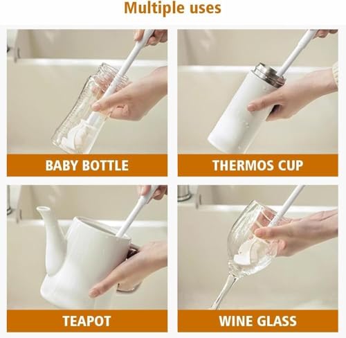Foldable 360 ° Long Handled Water Bottle Brush, Suitable for Soft bristled Silicone Brushes for Narrow mouthed Bottles, Water Bottles, and Thermos Bottles（3pcs）