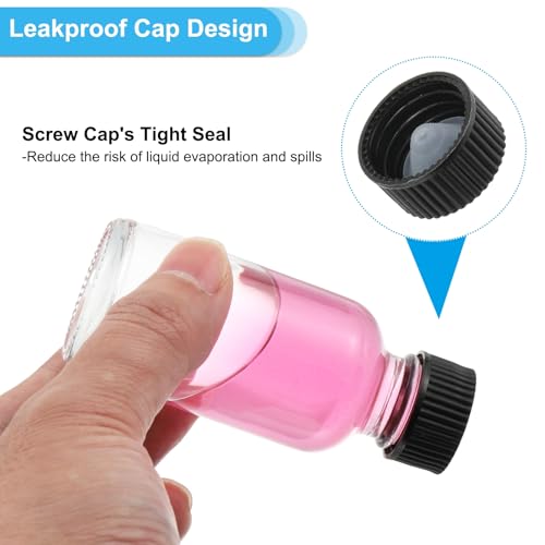 PATIKIL 0.5oz(15ml) Glass Sample Bottles, 24Pcs Round Bottle Dispensing Bottles with Black Poly Cone Cap for Reagent Liquids, Juice, Perfume Hot Sauce Ginger Shots, Transparent - color: Clear,Black, size: 0.5 oz