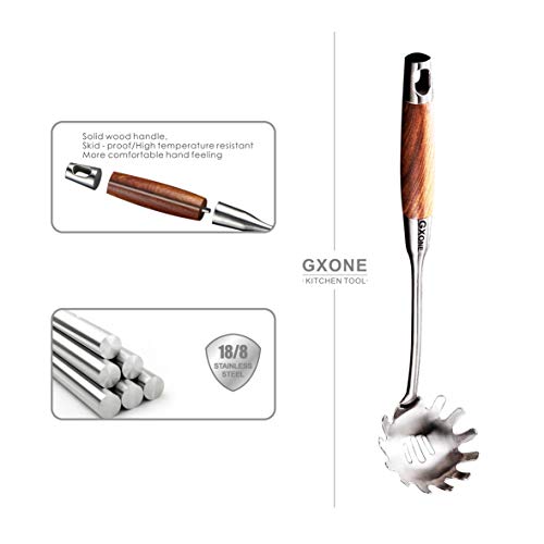 Spaghetti Spoon,304 Stainless Steel Pasta Spoon with Heat Resistant Wooden Handle,Silver/14.2Inch - style: Pasta Spoon-wood handle