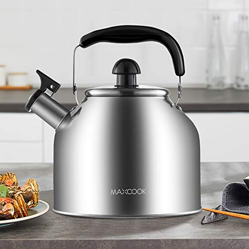4.2 Quart/4L Stainless Steel Whistling Tea Kettle,Brushed Satin, Suitable to Boiling Water & Tea on Induction Stove, Gas Stove Top Teapot - color: Silver, size: 4.2 Quarts