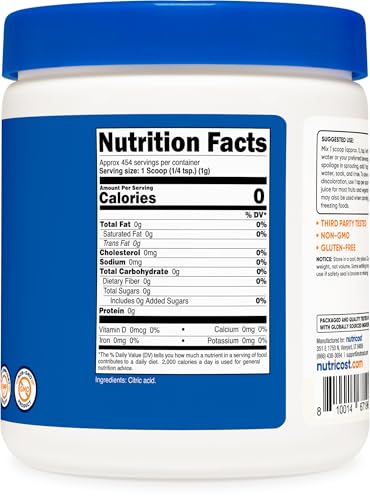 Nutricost Citric Acid Powder (1LB) - 1G Per Serving, Non-GMO, Gluten Free, Vegetarian Friendly - size: 16.2 Ounce (Pack of 1)
