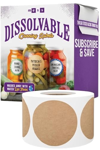 Dissolvable Canning Labels 1.5in Round, Removable Kraft Mason Jar Stickers | Water soluble, no residue, write on with pen, 200 per pack, jam, preserves, pantry, freezer, spice bottles, food storage - size: 1.5 inch