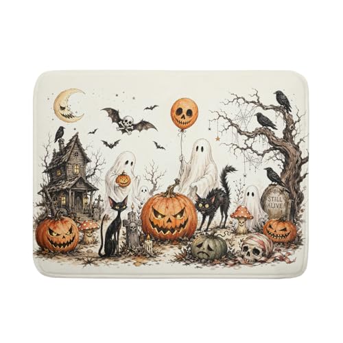 Giwawa Halloween Pumpkin Ghost Dish Drying Mat Black Cat Microfiber Dishes Pad 18x24 Inch Holiday Dish Drainer Rack Mats for Kitchen Counter Sink - color: Pumpkin Ghost, size: 18x24 inch