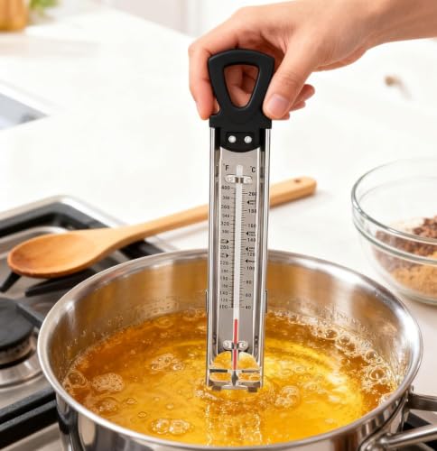 Pro Candy Thermometer & Deep Fry Thermometer, Stainless Steel with Pot Clip, Dual Scale C/F (100-400F), Hands-Free, Easy to Read for Candy, Jam, Oil, Sugar Cooking