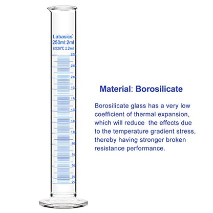 Labasics 4-Pack Borosilicate Glass 250 ml Heavy Wall Graduated Cylinder Measuring Cylinder - size: 250 ml