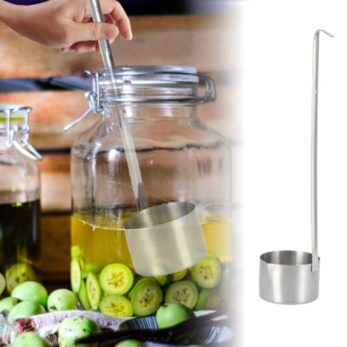 Tiiyee Stainless Steel Wine Ladle, Spout Dipper Sauce Ladle Beer Pouring Measure Spoon Flat Bottom With Hanging Hook Long Handle Kitchen Measuring For Cooking Pouring Oil Vinegar Soy(500ML) - size: 500ML