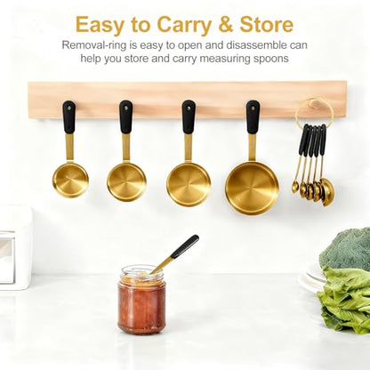 Bopei Measuring Cups and Spoons Set, Gold Electroplated Stainless Steel 10 Piece for Cooking and Baking (5 Cups + 5 Spoons Gold) - color: Gold