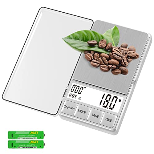WEIGHTMAN Small Coffee Scale with Timer, 1000g x 0.1g, Mini Espresso Scale | Stainless Steel Food Scale for Grams and Ounces, Large Backlit LCD, Travel Pocket Scale for Pour Over Coffee, Tea and Baking - color: Silver