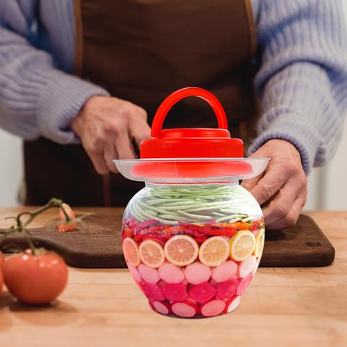 Ipetboom Large Capacity Pickle Jar 1l Plastic Food Storage Jar with Red Airtight Lid Kimchi Container for Kitchen and Household Use