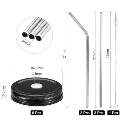 uxcell 13pcs Stainless Steel Mason Jar Lids with Straw Hole, 70mm Metal Canning Lid Mason Storage Covers Caps with Silicone Ring/Straws/Cleaning Brush Black - color: Black
