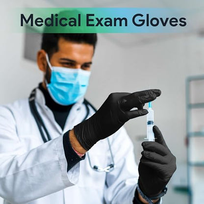 Black X Large Nitrile Gloves Case of 1000 - Medical Grade - Latex-Free, Powder-Free - Disposable Nitrile Gloves - Medical Exam, Lab, and Industrial Use - color: Black (X Large)