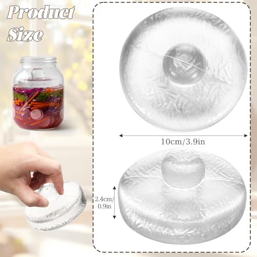 2 Pcs Glass Fermentation Weight Set, 3.7 inch Large and Heavy Jar Glass Fermenting Weights with Easy Grip Handles for Wide Mouth Mason Jars Sauerkraut Kimchi