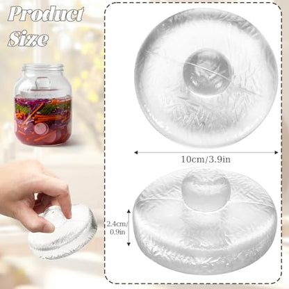 2 Pcs Glass Fermentation Weight Set, 3.7 inch Large and Heavy Jar Glass Fermenting Weights with Easy Grip Handles for Wide Mouth Mason Jars Sauerkraut Kimchi