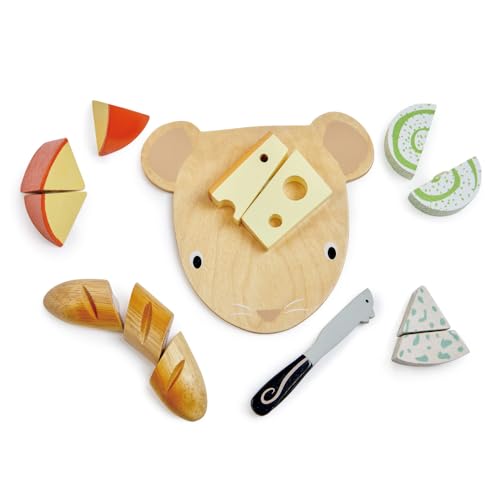 Tender Leaf Toys - Cheese Chopping Board - Wooden Play Food Set with 4 Choppable Cheeses, Baguette, Wood Knife and Illustrated Board - Improves Fine Motor Skills - Develops Social Skills - Age 2+
