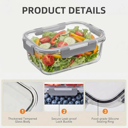 4 Pack Extra Large Glass Food Storage/Baking Containers Set 2X80 oz & 2X36 oz with Lids, Airtight Glass Container,Microwave,Oven,Freezer and Dishwasher