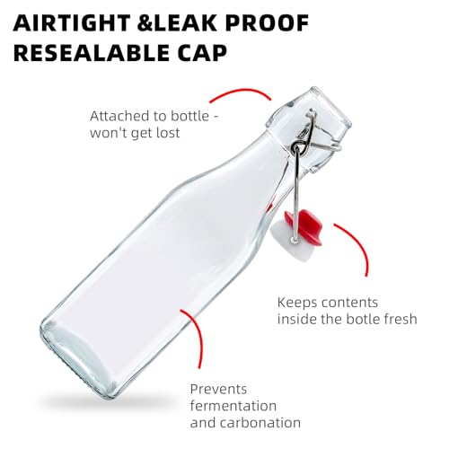 1Pc(8.5oz Square) clear Swing Top Brewing Bottles with Leak Proof Easy Caps, Glass Beer Bottle Flip Top Bottles For Kombucha, Kefir, Vanilla Extract, Beer (8.5oz Square) - size: 8.5 Ounces