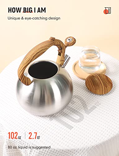 BELANKO 2.7 Quart Tea Kettle for Stovetops - Food Grade Stainless Steel Teapot with Loud Whistle, Cool-Touch Wood Pattern Handle, Rust-Resistant Whistling Kettle - Classic Silver - color: Classic Silver