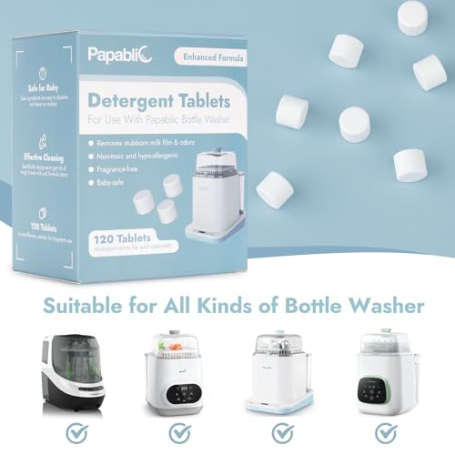 Papablic 120Pcs Official Detergent Soap Tablets for Baby Brezza,GROWNSY,Momcozy Bottle Washer Pro, Effective Cleaning with Safe Highly Concentrated Formula - size: 1 Count (Pack of 120)